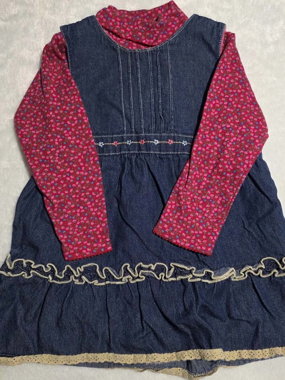 OshKosh B'Gosh Denim Floral Embroidered Dress & Floral Turtleneck One Piece 24M